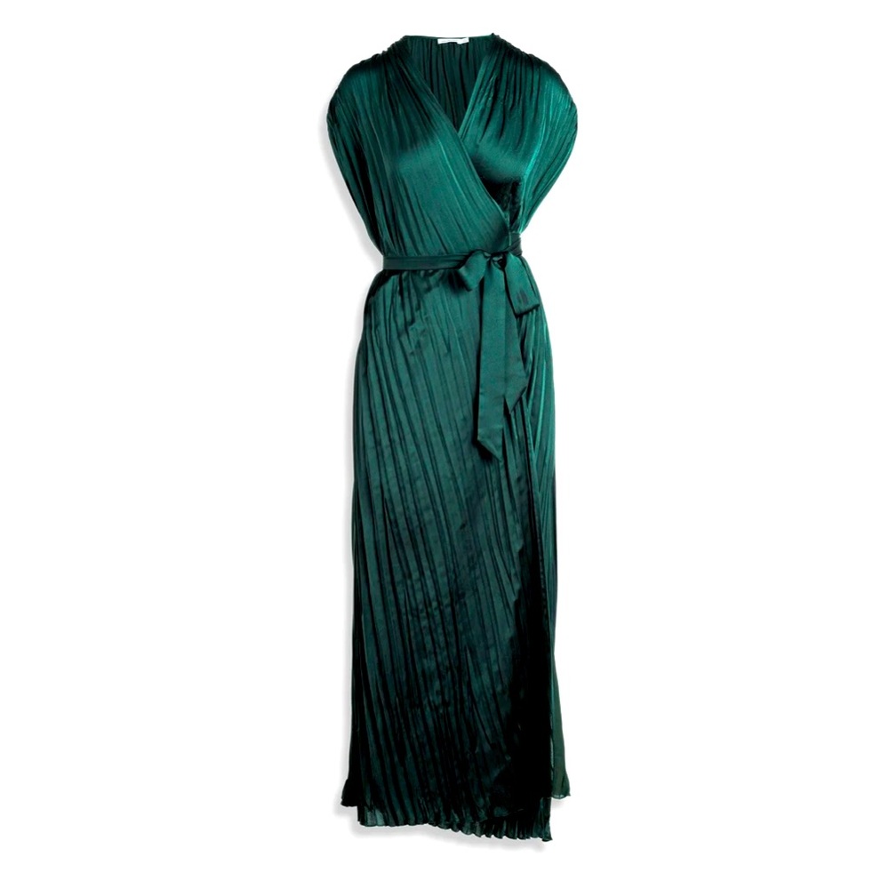 Unsubscribed Plisse Emerald Green Wrap dress